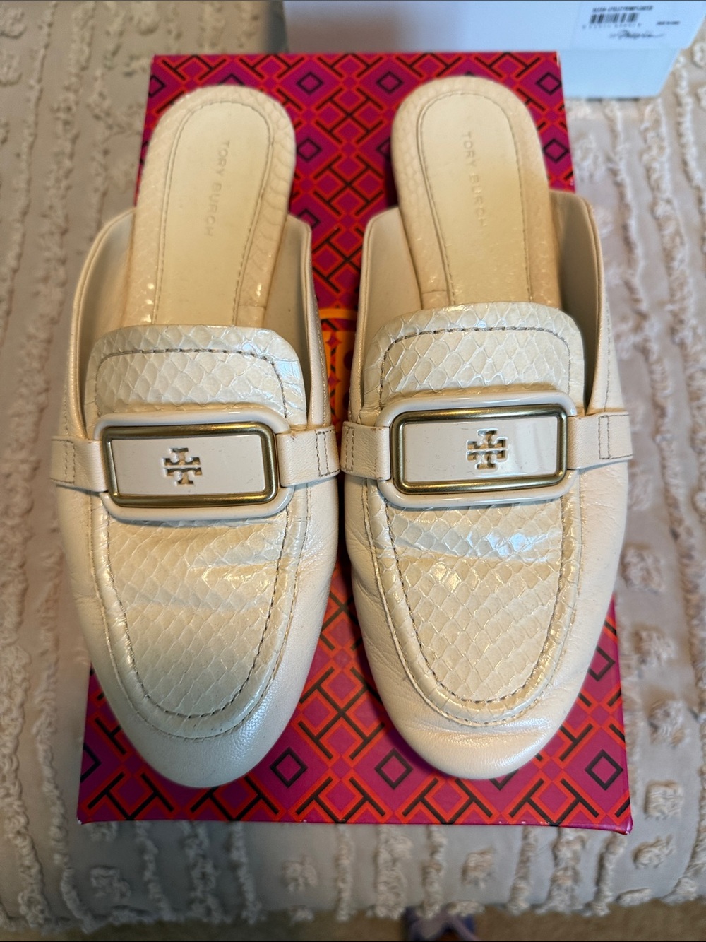Tory Burch Georgia Cream Leather Slip-On Loafer Mule - Size 7